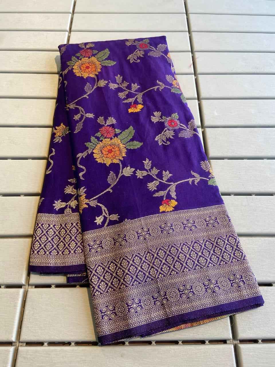 PURE CREPE KHADI SILK WITH MEENAKARI WEAVING SAREE AT WHOLESALE PRICE