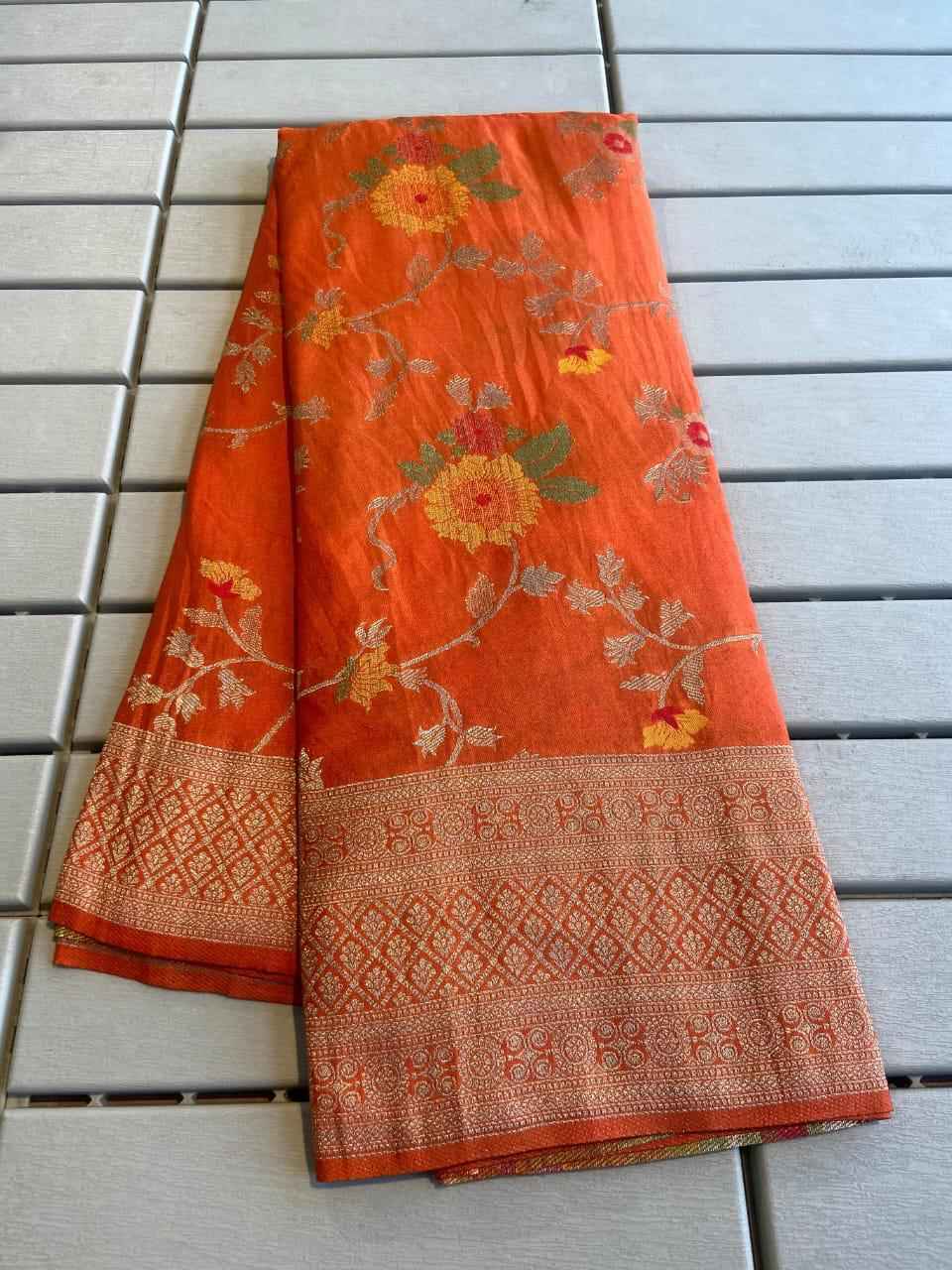 PURE CREPE KHADI SILK WITH MEENAKARI WEAVING SAREE AT WHOLESALE PRICE