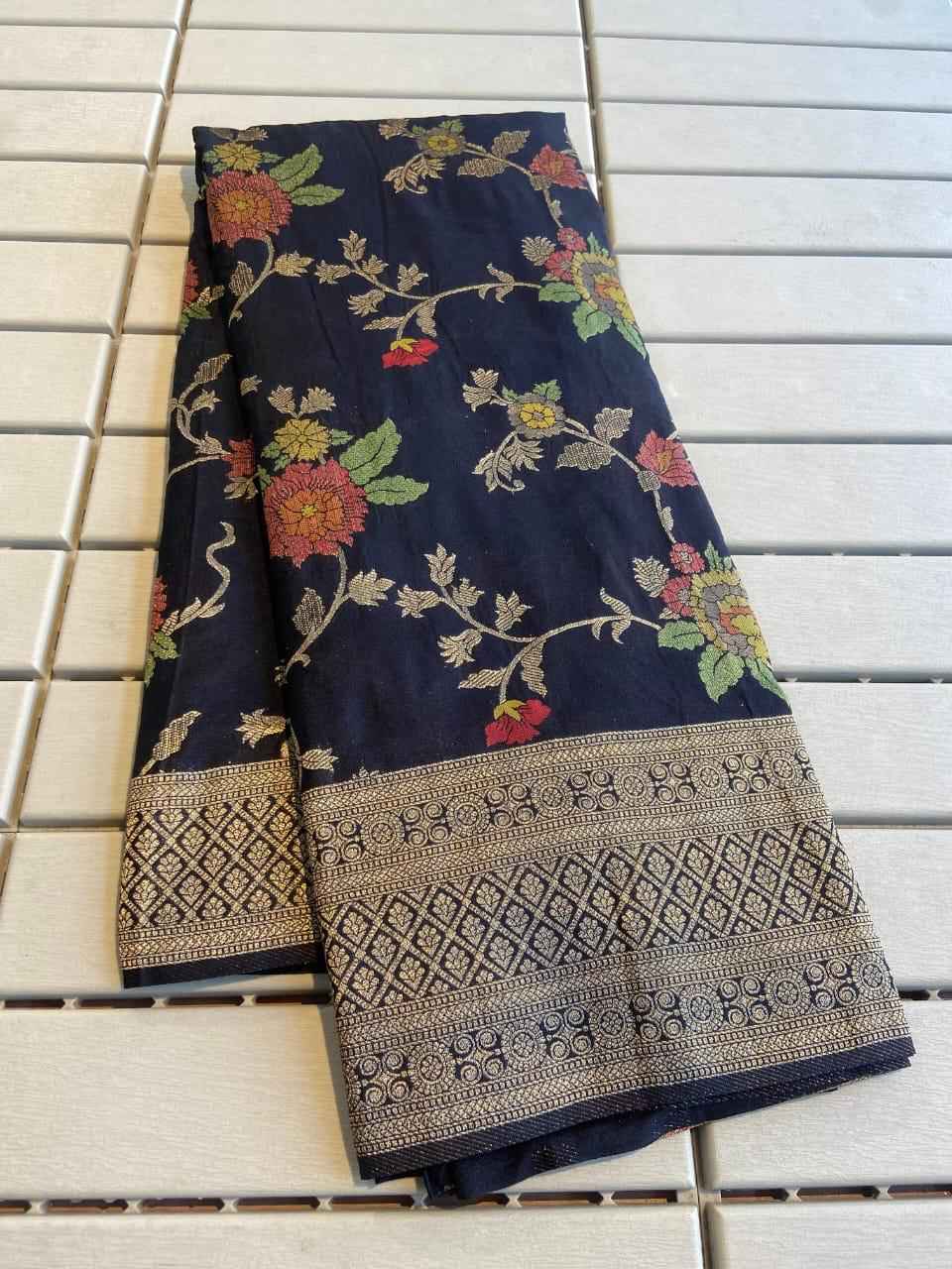 PURE CREPE KHADI SILK WITH MEENAKARI WEAVING SAREE AT WHOLESALE PRICE
