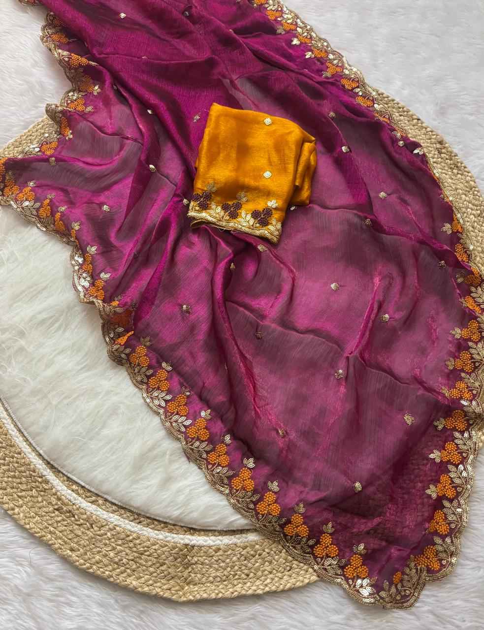 PURE FENDY SATIN EMBROIDERED SAREE AT WHOLESALE PRICE