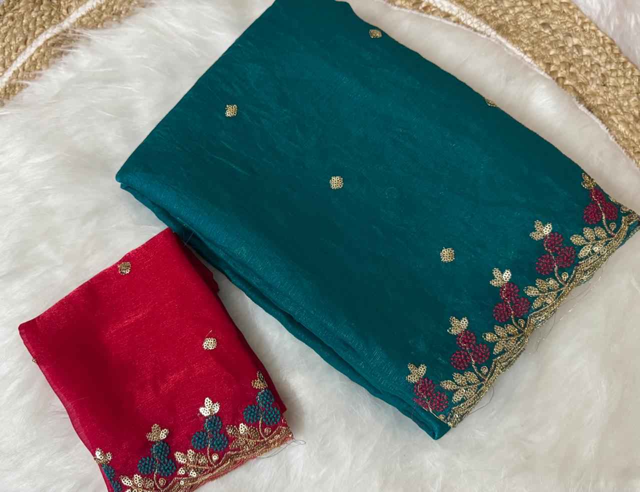 PURE FENDY SATIN EMBROIDERED SAREE AT WHOLESALE PRICE