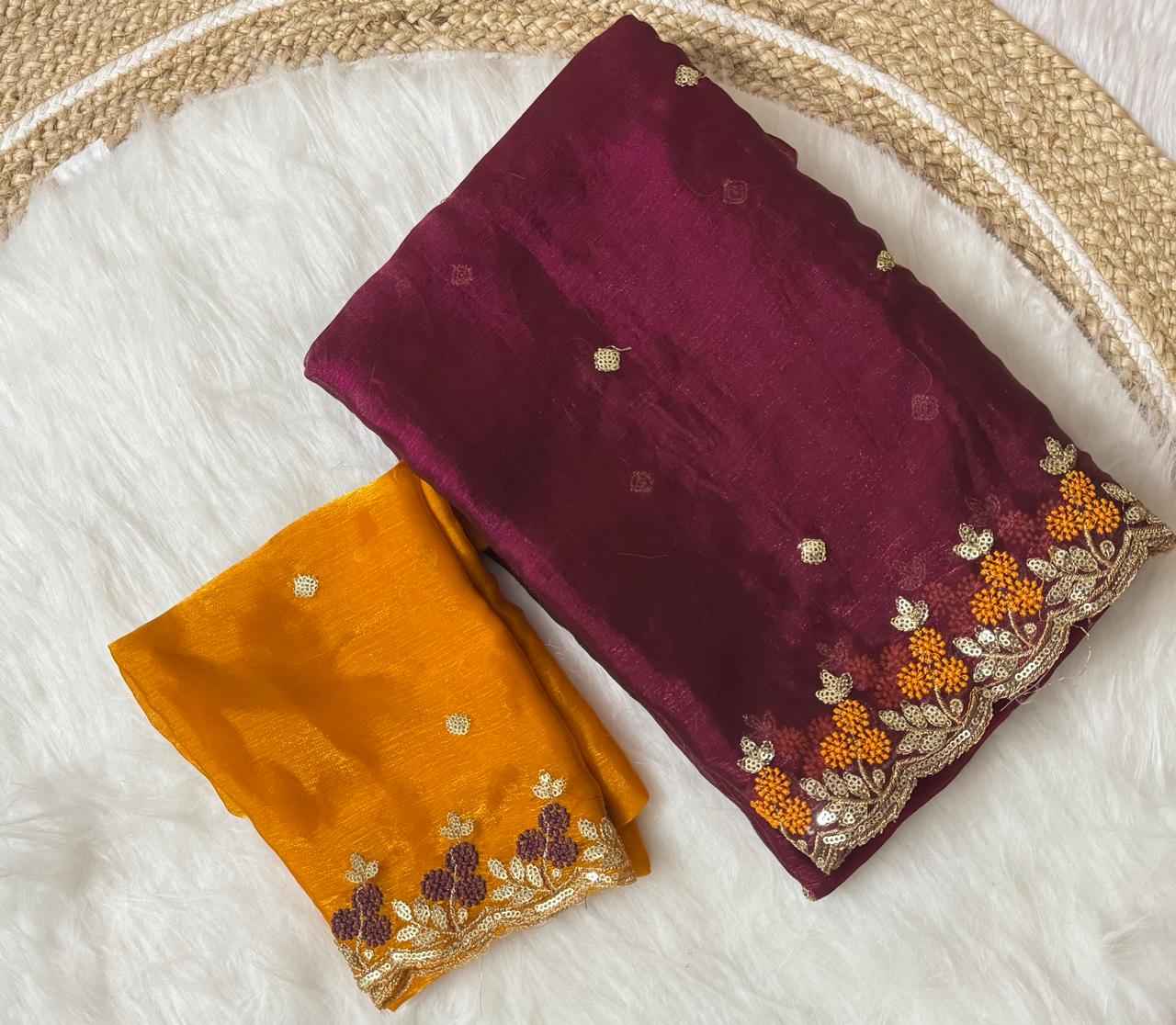 PURE FENDY SATIN EMBROIDERED SAREE AT WHOLESALE PRICE