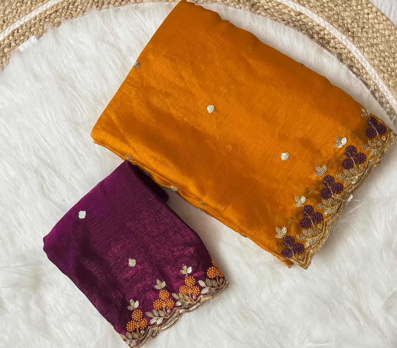 PURE FENDY SATIN EMBROIDERED SAREE AT WHOLESALE PRICE