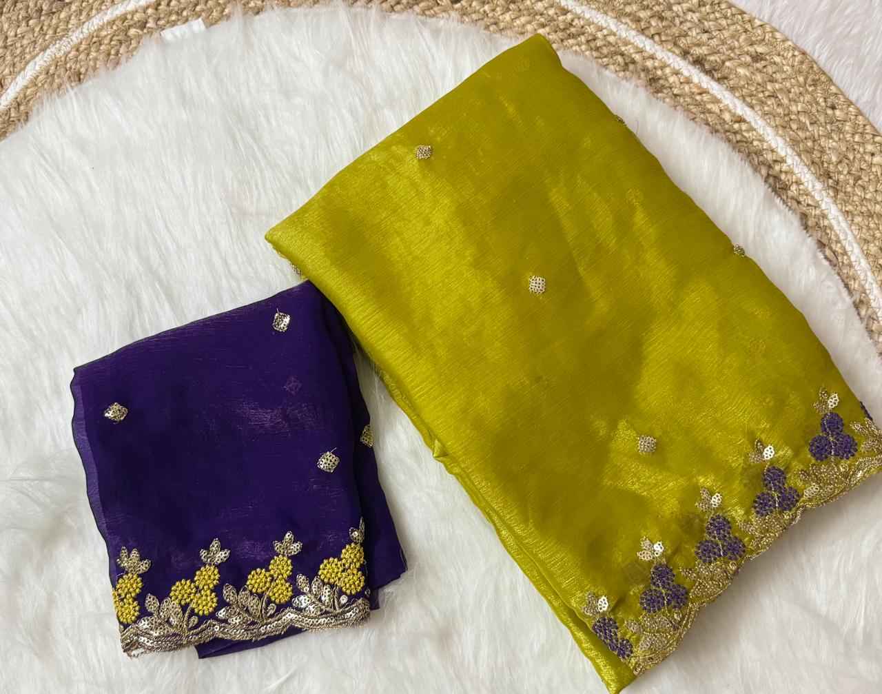 PURE FENDY SATIN EMBROIDERED SAREE AT WHOLESALE PRICE