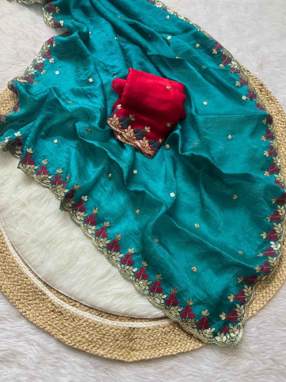 PURE FENDY SATIN EMBROIDERED SAREE AT WHOLESALE PRICE
