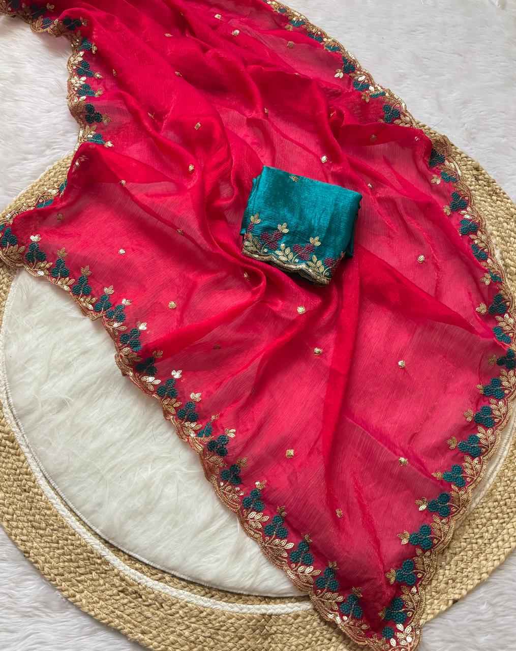 PURE FENDY SATIN EMBROIDERED SAREE AT WHOLESALE PRICE