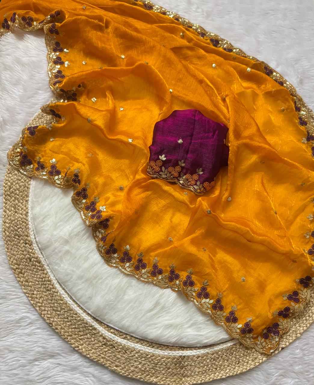 PURE FENDY SATIN EMBROIDERED SAREE AT WHOLESALE PRICE