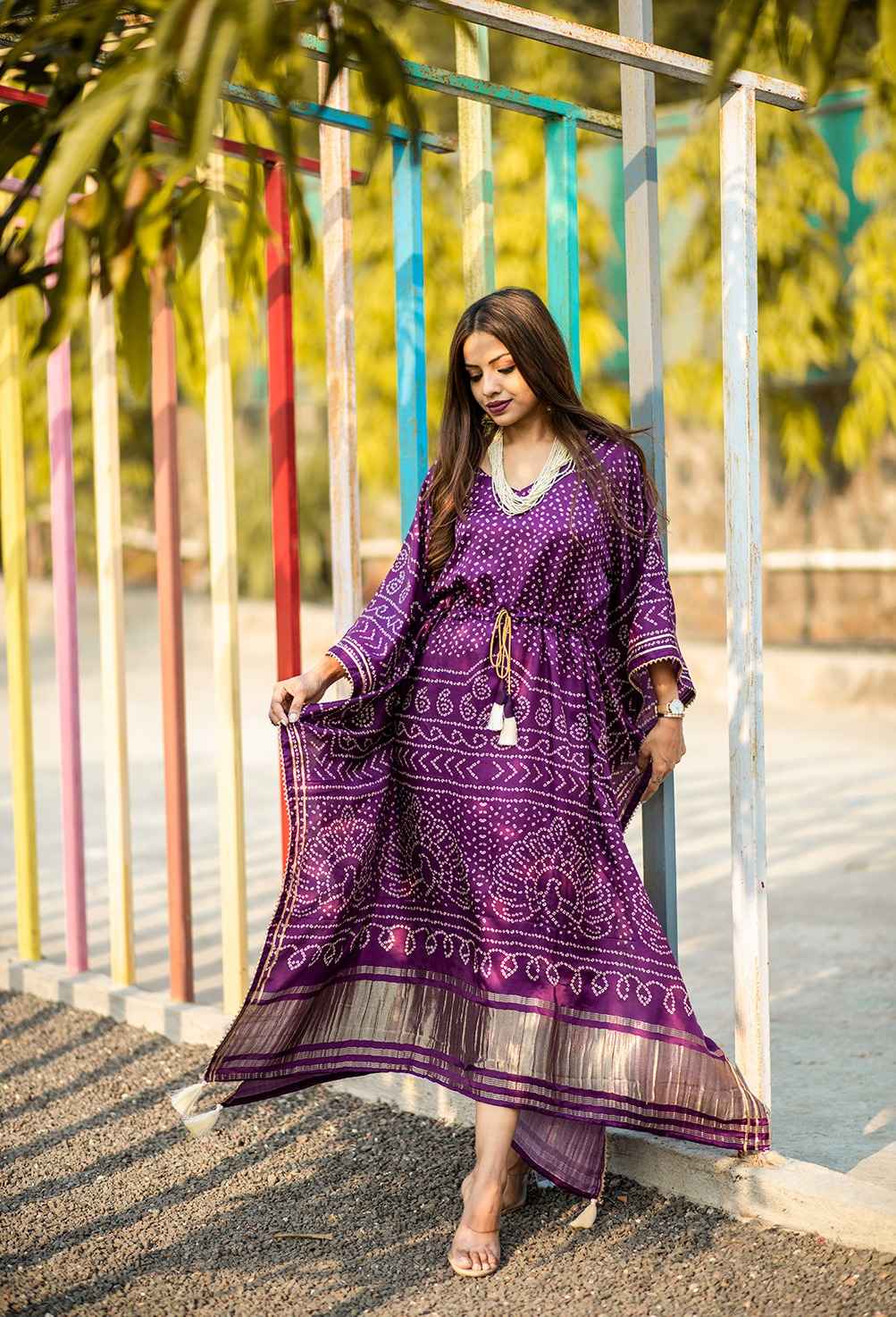 PURE GAJI SILK DIGITAL PRINT WITH GOTTA PATTI LACE BORDER KAFTAN AT WHOLESALE PRICE