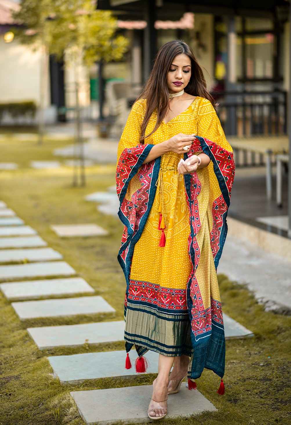 PURE GAJI SILK DIGITAL PRINT WITH GOTTA PATTI LACE BORDER KAFTAN AT WHOLESALE PRICE