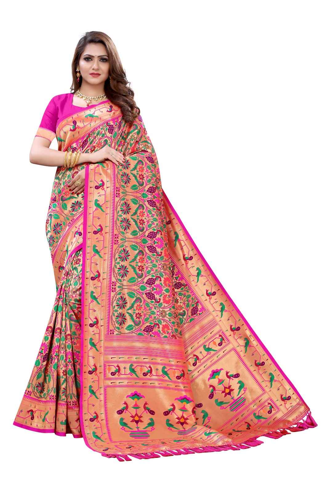 PURE KANCHIPURAM SILK ZARI WIVING PAITHANI SAREE AT WHOLESALE PRICE