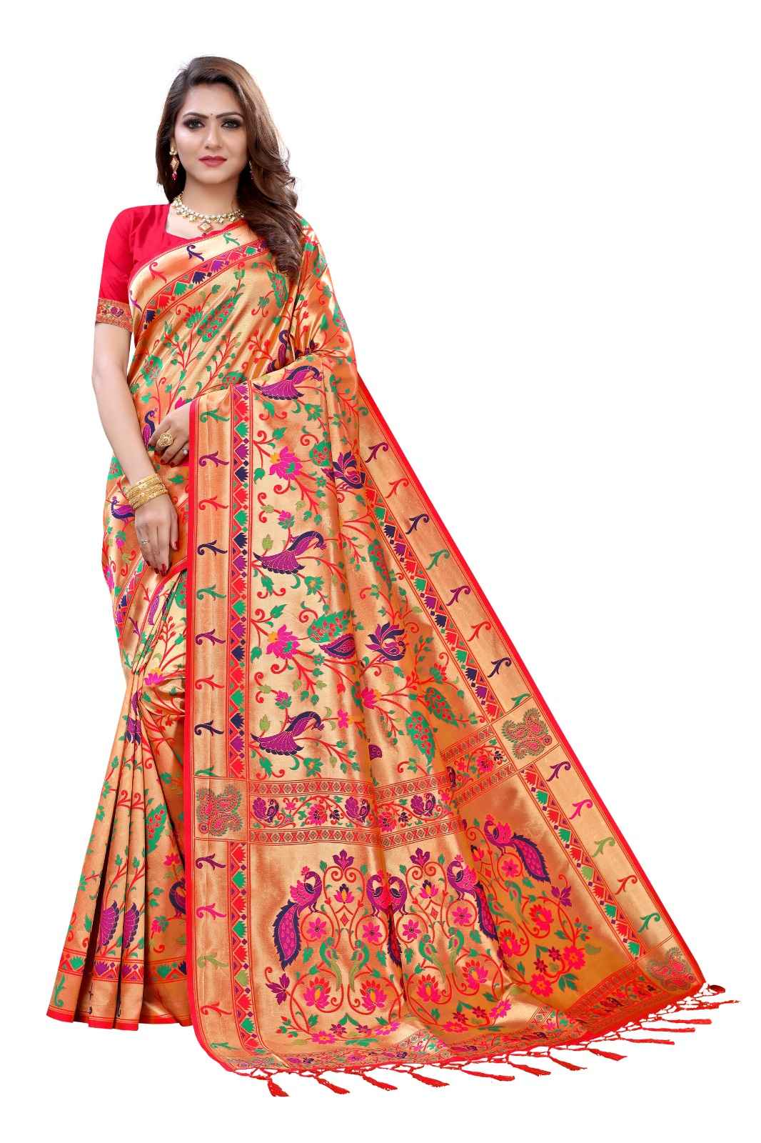 PURE KANCHIPURAM SILK ZARI WIVING PAITHANI SAREE AT WHOLESALE PRICE