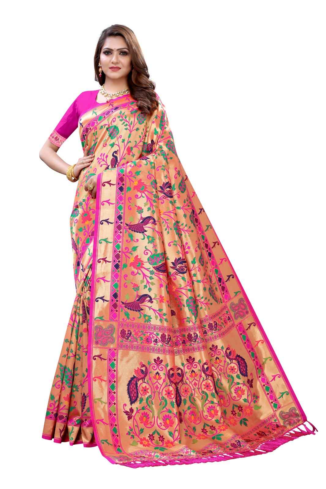 PURE KANCHIPURAM SILK ZARI WIVING PAITHANI SAREE AT WHOLESALE PRICE