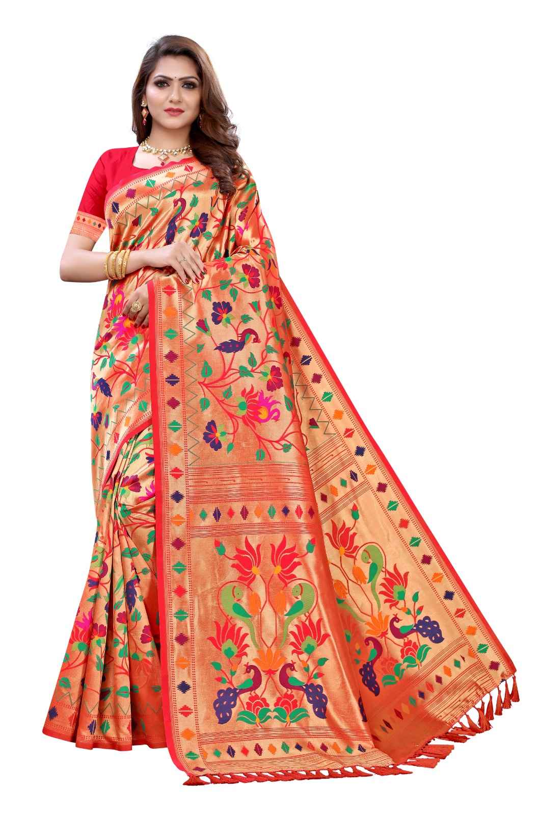 PURE KANCHIPURAM SILK ZARI WIVING PAITHANI SAREE AT WHOLESALE PRICE