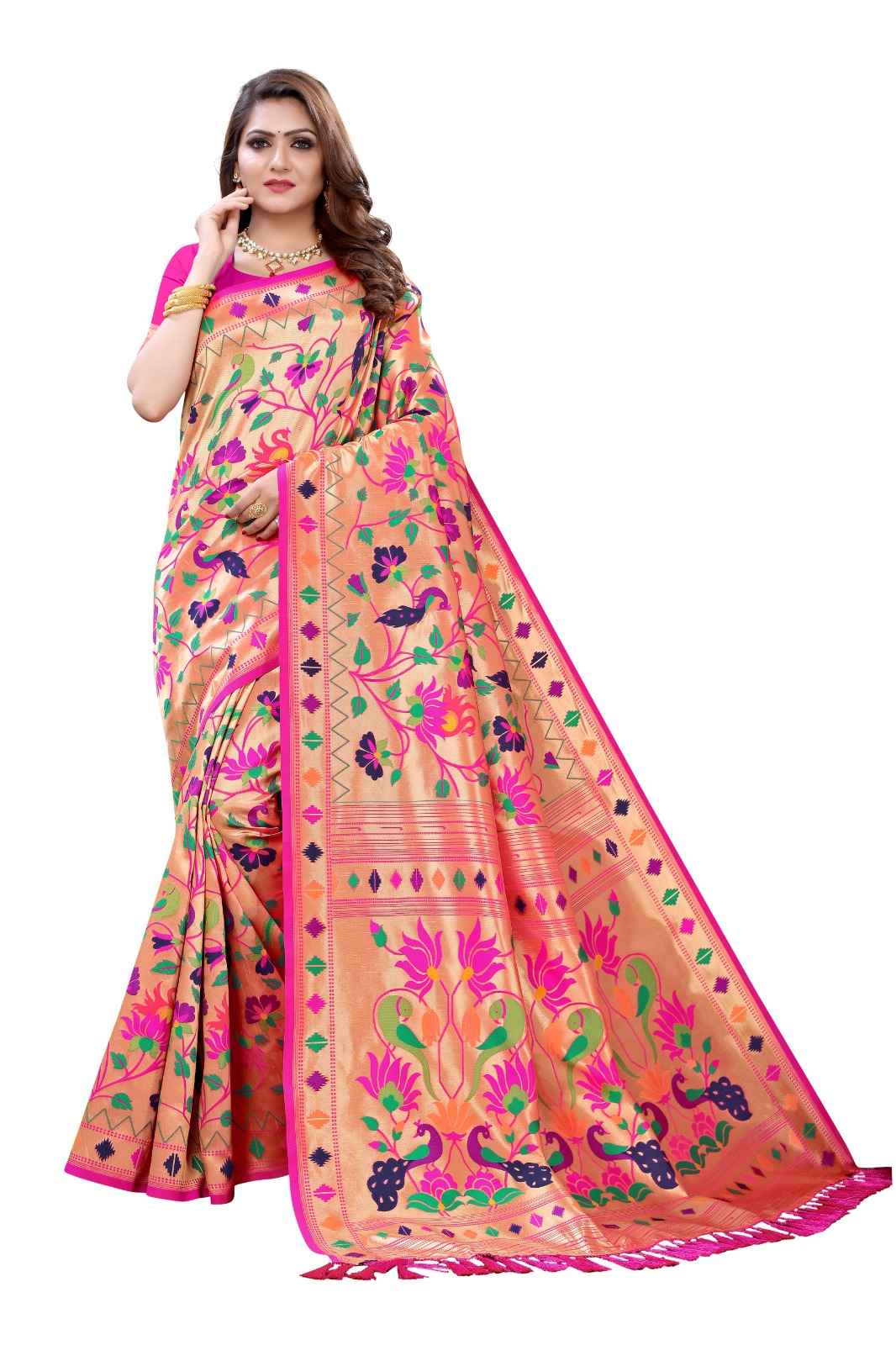 PURE KANCHIPURAM SILK ZARI WIVING PAITHANI SAREE AT WHOLESALE PRICE