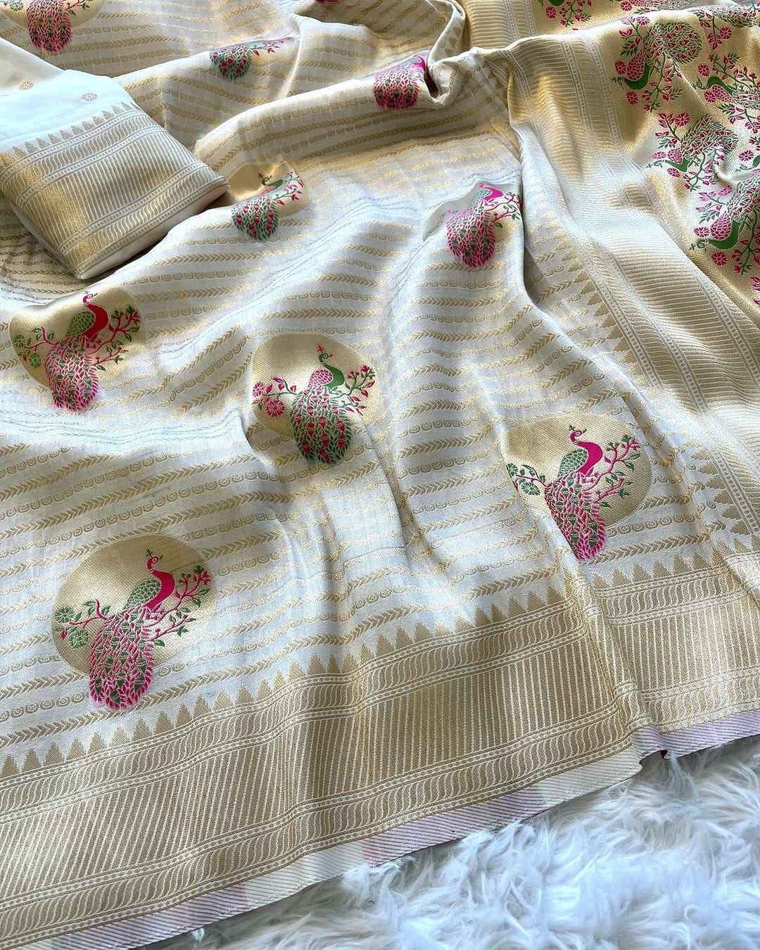 PURE KHADI CREPE SILK MEENAKARI WEAVING PALLU SAREE AT WHOLESALE PRICE