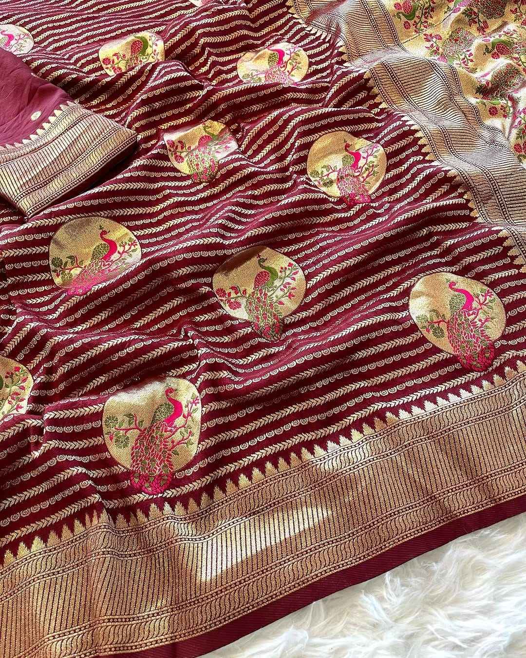 PURE KHADI CREPE SILK MEENAKARI WEAVING PALLU SAREE AT WHOLESALE PRICE