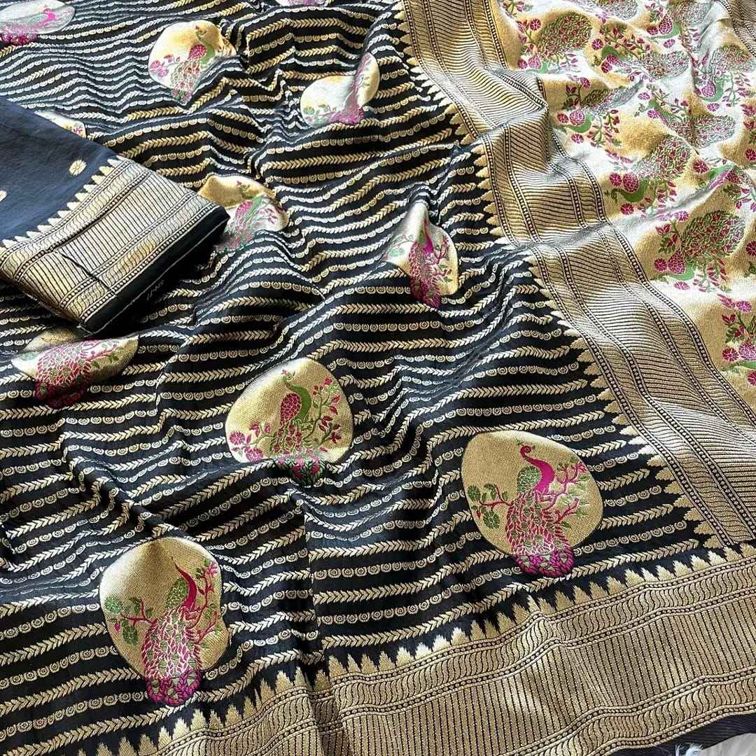 PURE KHADI CREPE SILK MEENAKARI WEAVING PALLU SAREE AT WHOLESALE PRICE