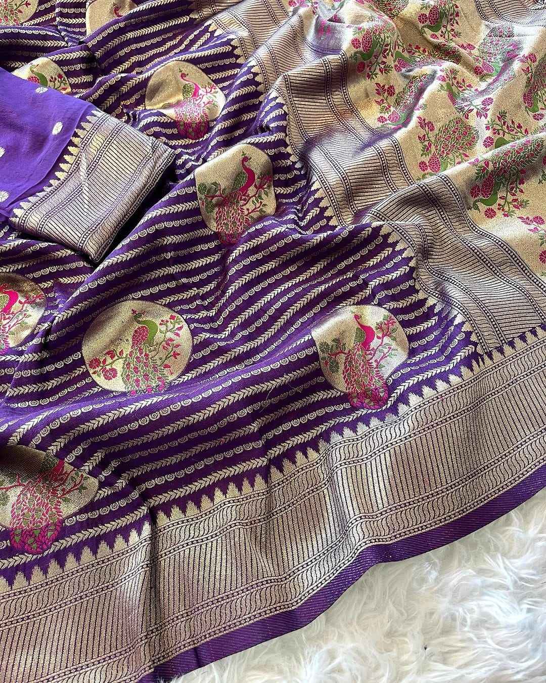PURE KHADI CREPE SILK MEENAKARI WEAVING PALLU SAREE AT WHOLESALE PRICE