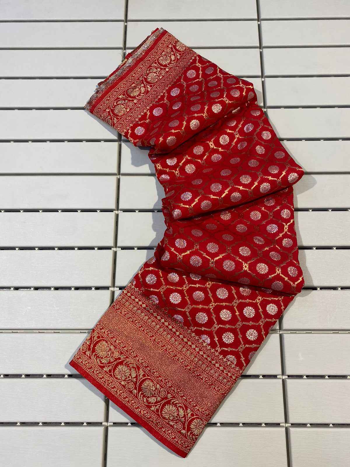 PURE KHADI GEORGETTE SILK WITH ZARI WOOVEN PALLU SAREE AT WHOLESALE PRICE
