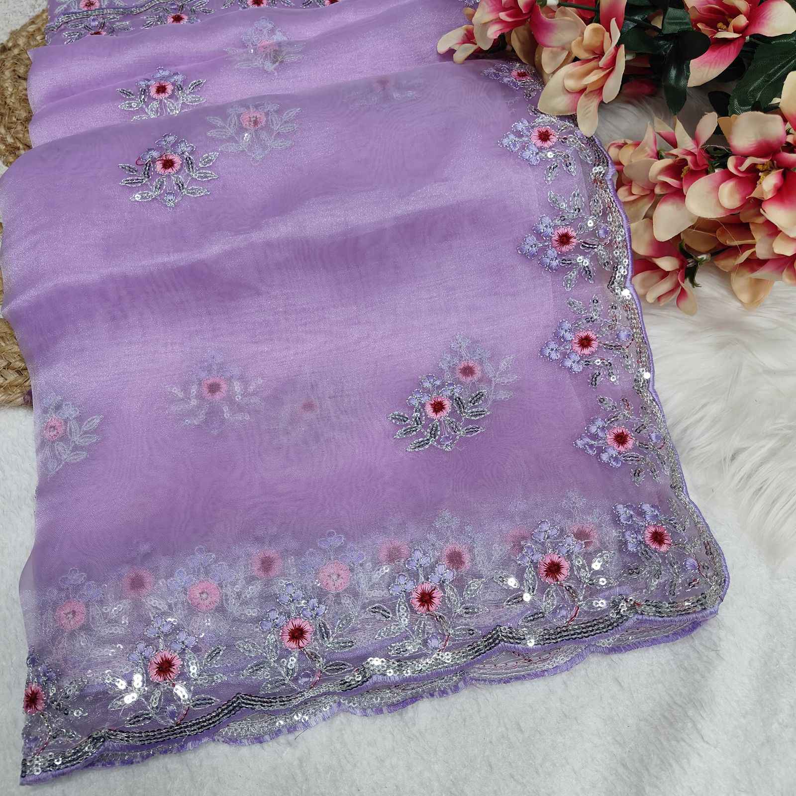 PURE ORGENZA SILK WITH SEQUENCE EMBROIDERY SAREE AT WHOLESALE PRICE