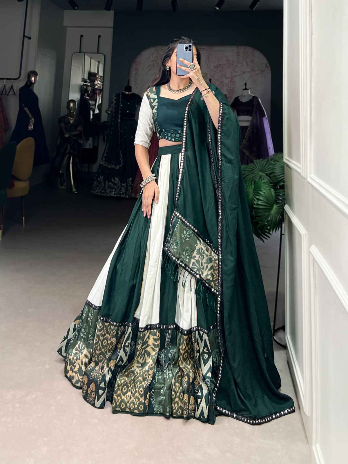 PURE RAYON PLAIN AND PRINTED WITH PAPER MIRROR WORK LACE AND GOTA PATTI LEHENGA CHOLI AT WHOLESALE PRICE