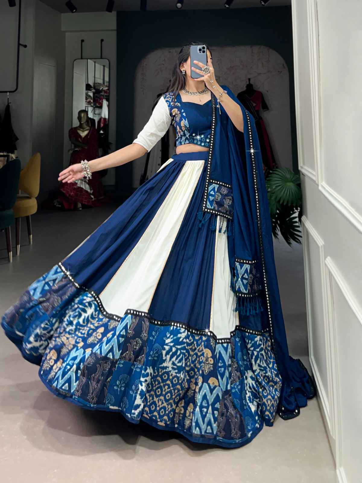 PURE RAYON PLAIN AND PRINTED WITH PAPER MIRROR WORK LACE AND GOTA PATTI LEHENGA CHOLI AT WHOLESALE PRICE