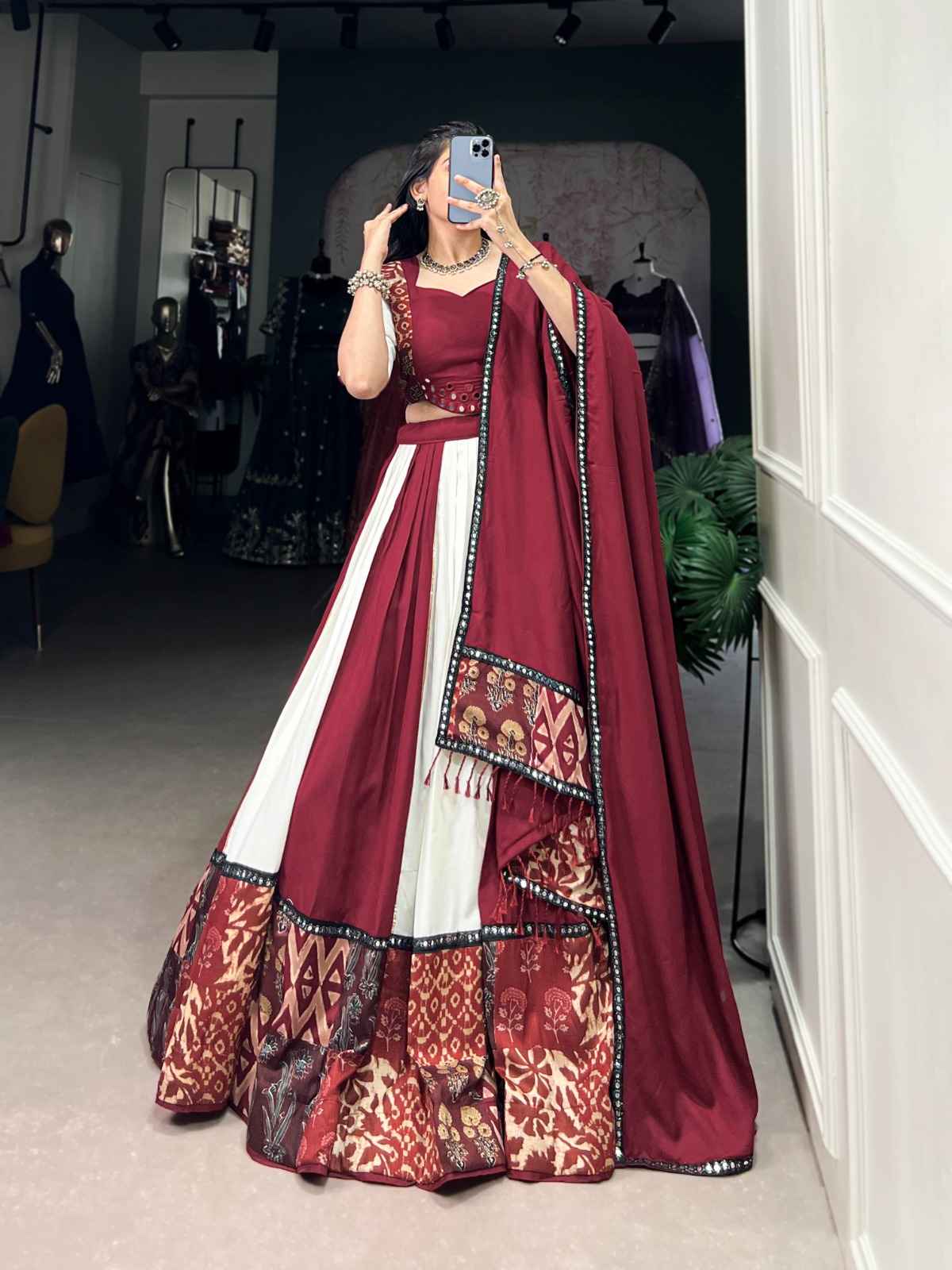 PURE RAYON PLAIN AND PRINTED WITH PAPER MIRROR WORK LACE AND GOTA PATTI LEHENGA CHOLI AT WHOLESALE PRICE