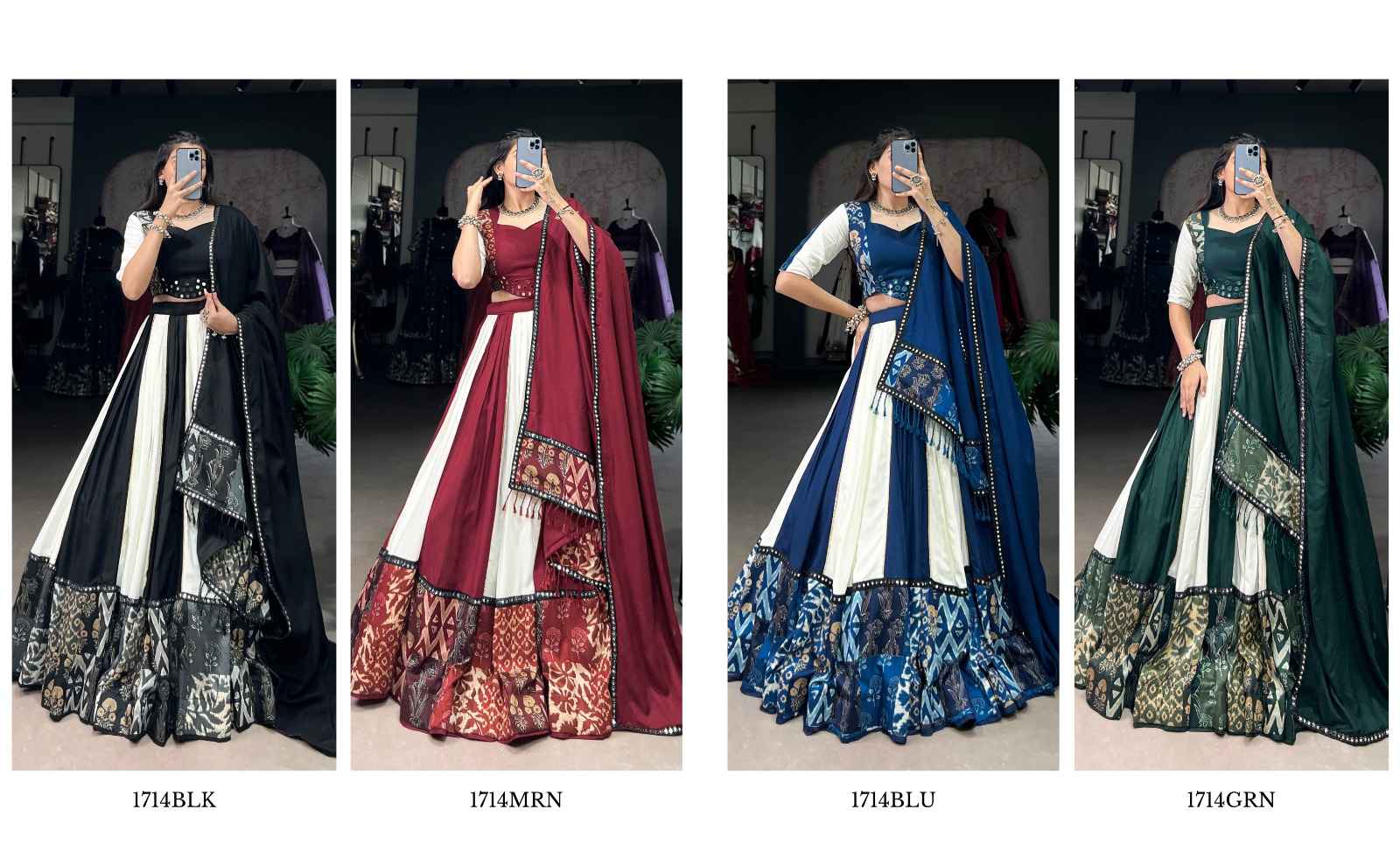 PURE RAYON PLAIN AND PRINTED WITH PAPER MIRROR WORK LACE AND GOTA PATTI LEHENGA CHOLI AT WHOLESALE PRICE