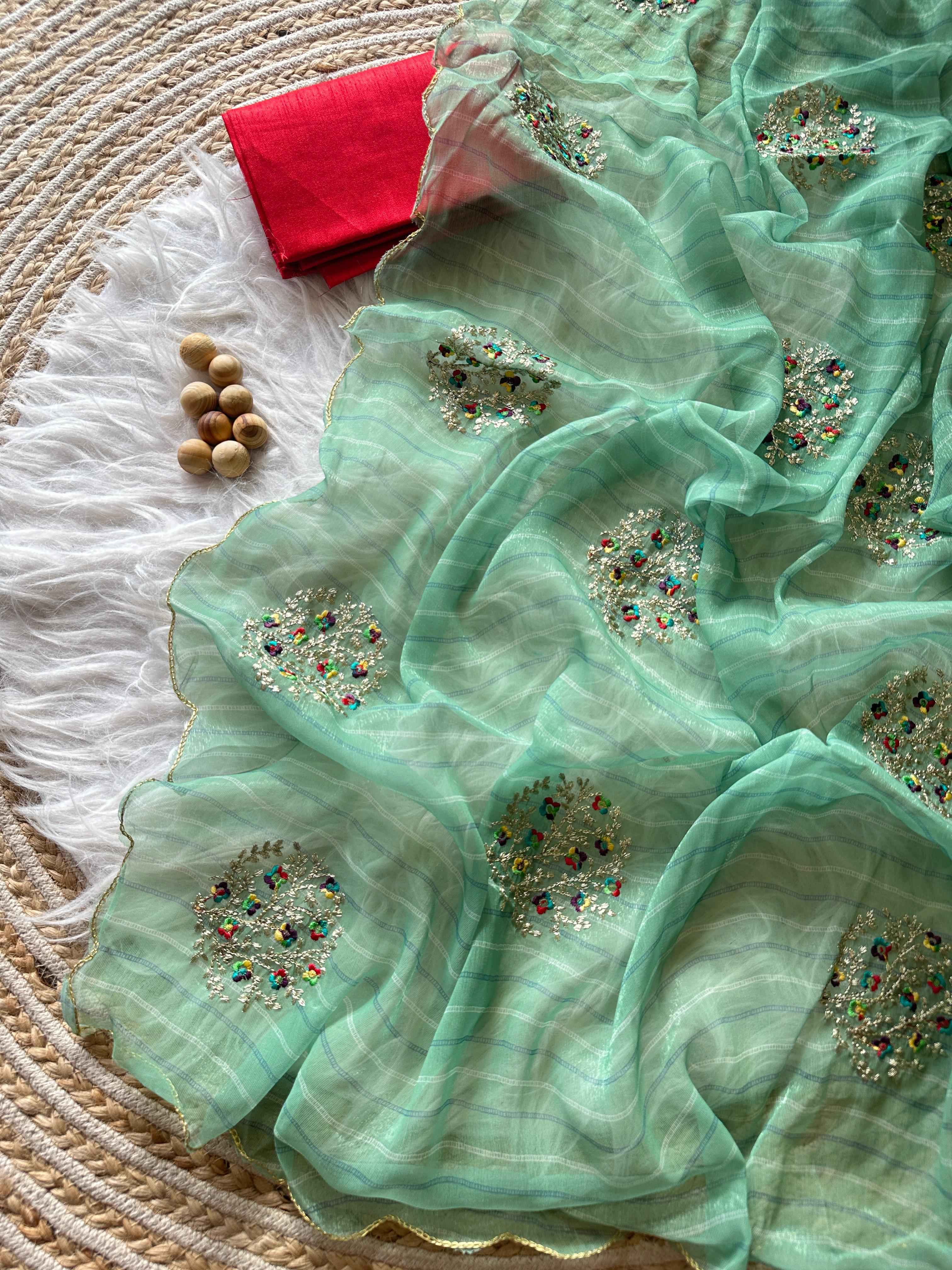 PURE SHIMMER MOTTIFS WORK AND CUTWORK SAREE AT WHOLESALE PRICE