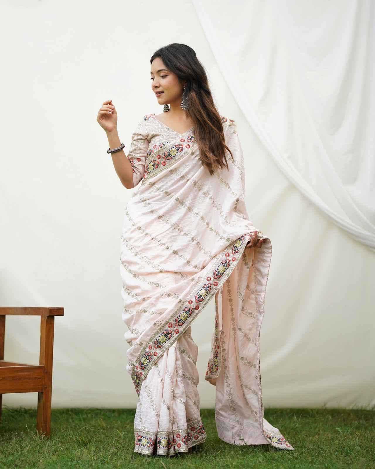 PURE SHIMMER SATIN GEORGETTE SILK EMBROIDERY SEQUINS WORK SAREE AT WHOLESALE PRICE