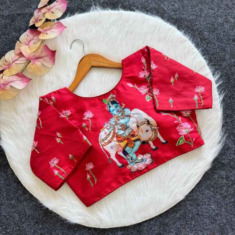 PURE SILK PRINTED ANTIQUE HANDCRAFTED WORK BLOUSE AT WHOLESALE PRICE
