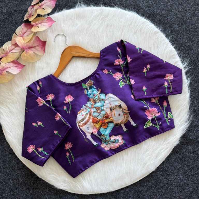 PURE SILK PRINTED ANTIQUE HANDCRAFTED WORK BLOUSE AT WHOLESALE PRICE