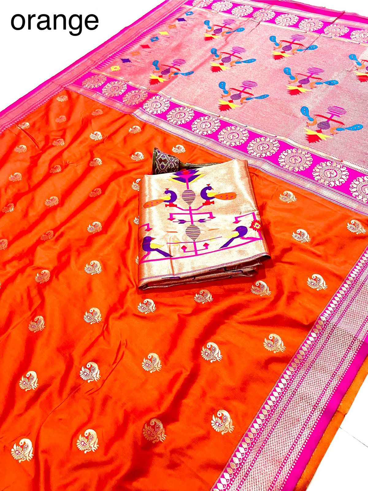 PURE SOFT GOLD ZARI KANCHIVRAM PAITHANI SILK PEACOCK BODER SAREE AT WHOLESALE PRICE