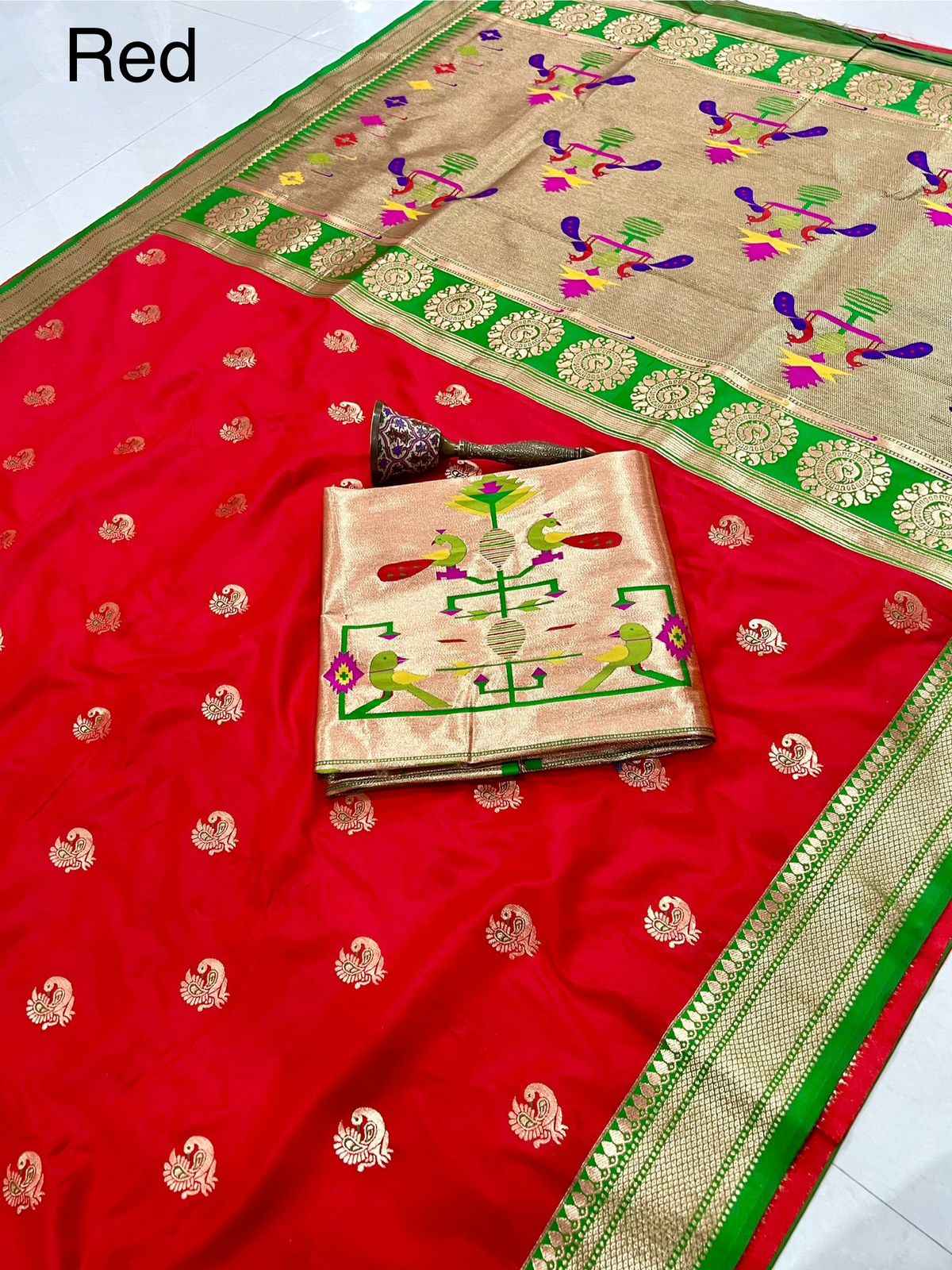 PURE SOFT GOLD ZARI KANCHIVRAM PAITHANI SILK PEACOCK BODER SAREE AT WHOLESALE PRICE