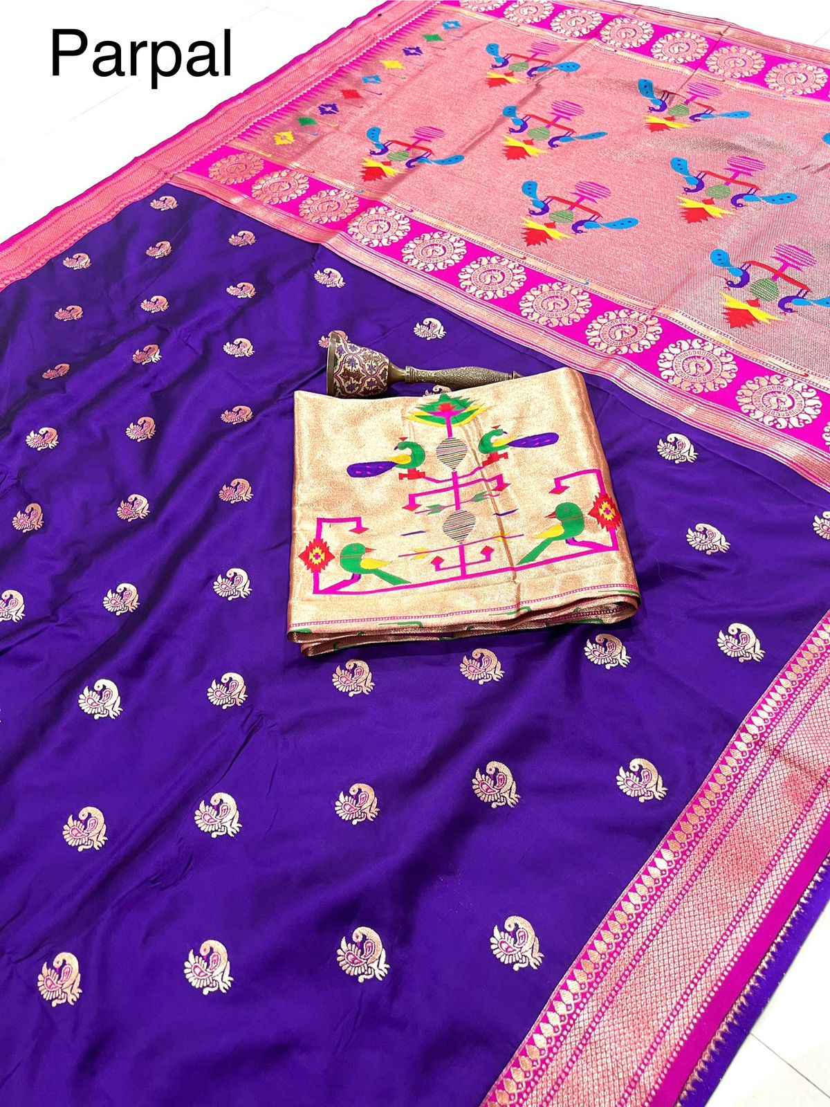 PURE SOFT GOLD ZARI KANCHIVRAM PAITHANI SILK PEACOCK BODER SAREE AT WHOLESALE PRICE