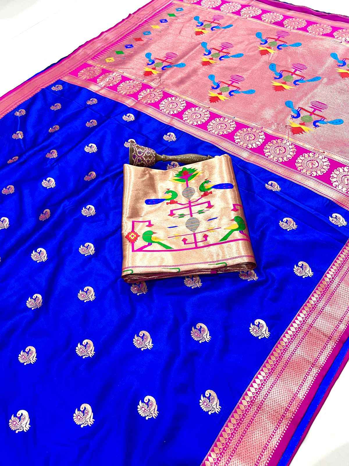 PURE SOFT GOLD ZARI KANCHIVRAM PAITHANI SILK PEACOCK BODER SAREE AT WHOLESALE PRICE