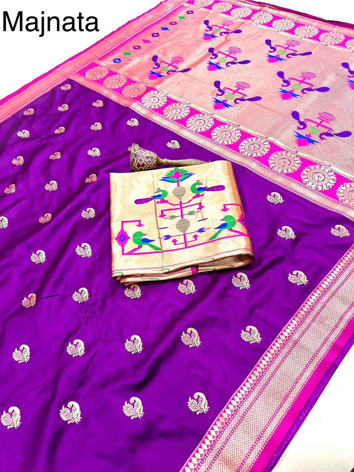 PURE SOFT GOLD ZARI KANCHIVRAM PAITHANI SILK PEACOCK BODER SAREE AT WHOLESALE PRICE