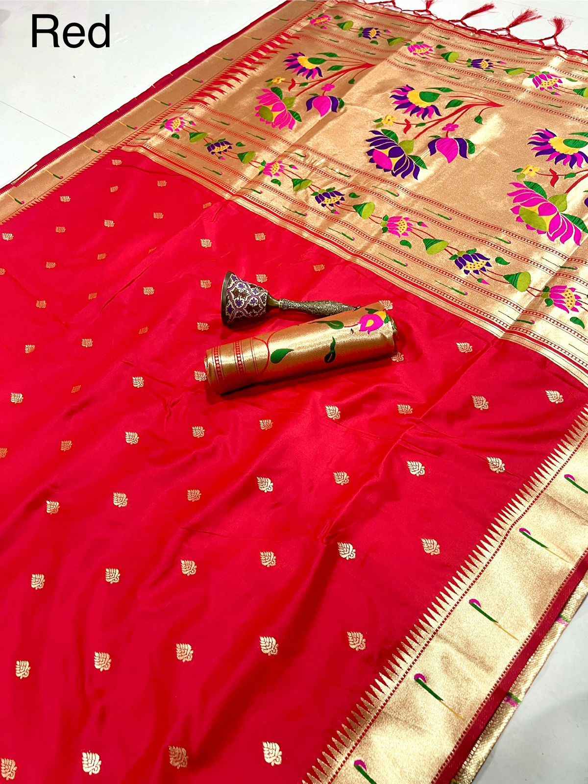 PURE SOFT GOLD ZARI KANCHIVRAM PAITHANI SILK WEAVING SAREE AT WHOLESALE PRICE