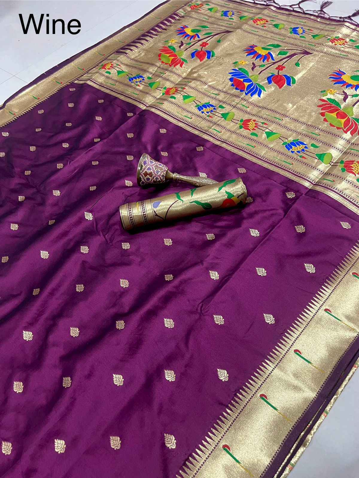 PURE SOFT GOLD ZARI KANCHIVRAM PAITHANI SILK WEAVING SAREE AT WHOLESALE PRICE
