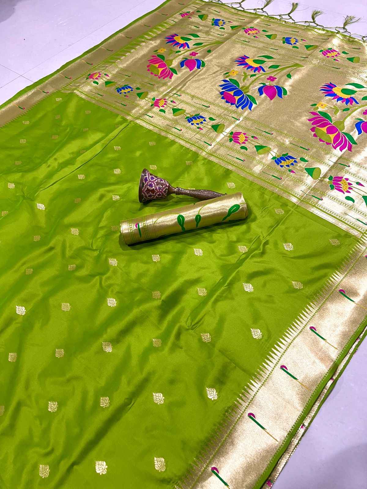 PURE SOFT GOLD ZARI KANCHIVRAM PAITHANI SILK WEAVING SAREE AT WHOLESALE PRICE