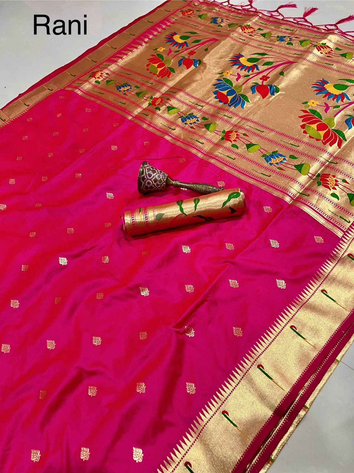 PURE SOFT GOLD ZARI KANCHIVRAM PAITHANI SILK WEAVING SAREE AT WHOLESALE PRICE