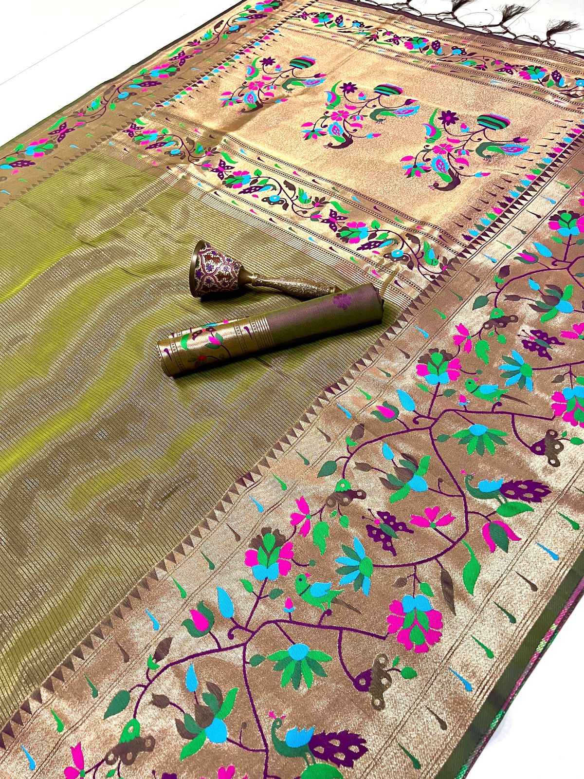 PURE SOFT KANCHIVRAM TISSUE PETHANI SILK CONTRAST BODER SAREE AT WHOLESALE PRICE