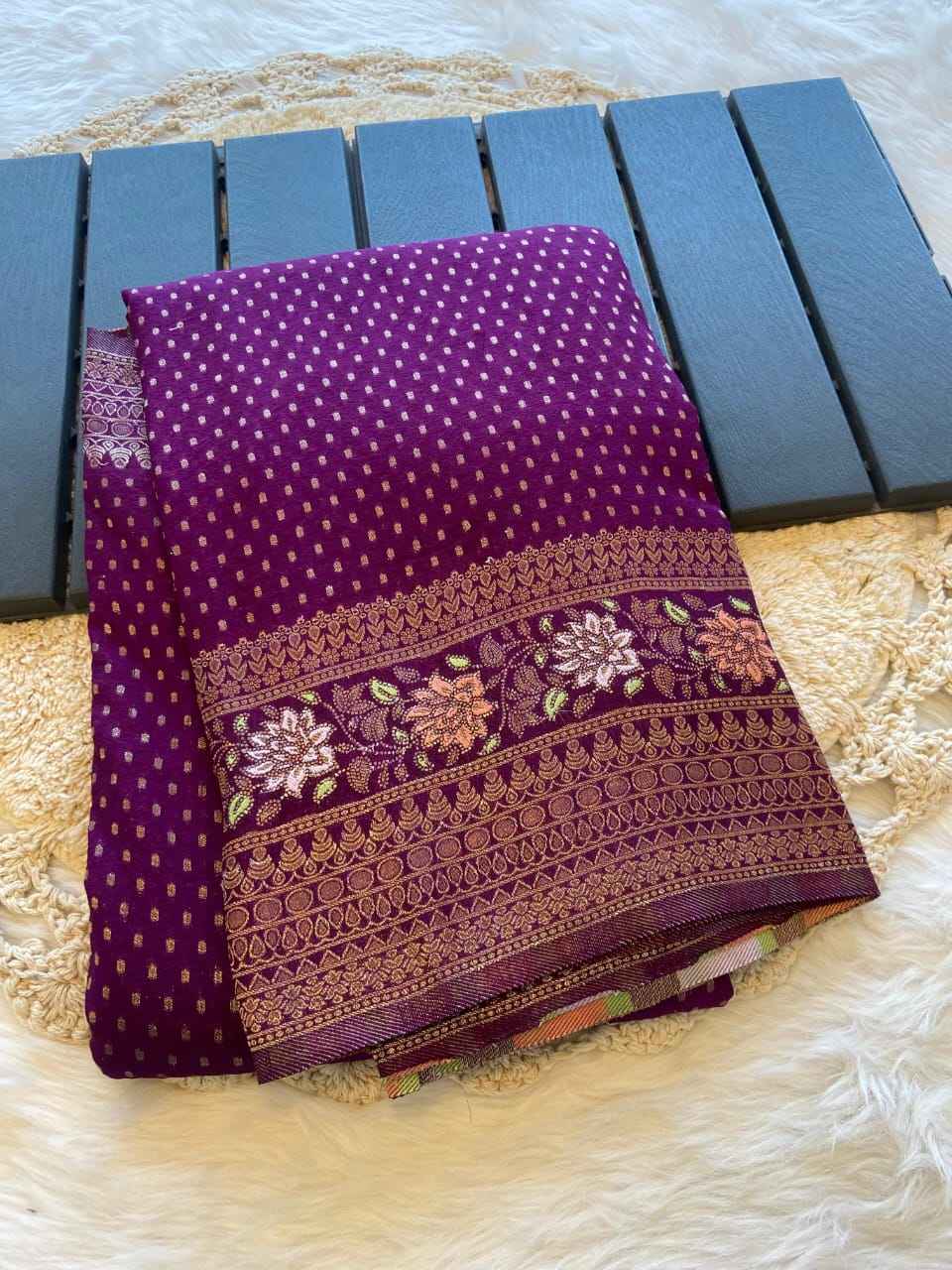 PURE SOFT KHADI CREPE SILK  WITH RICH ZARI WOOVEN PALLU SAREE AT WHOLESALE PRICE