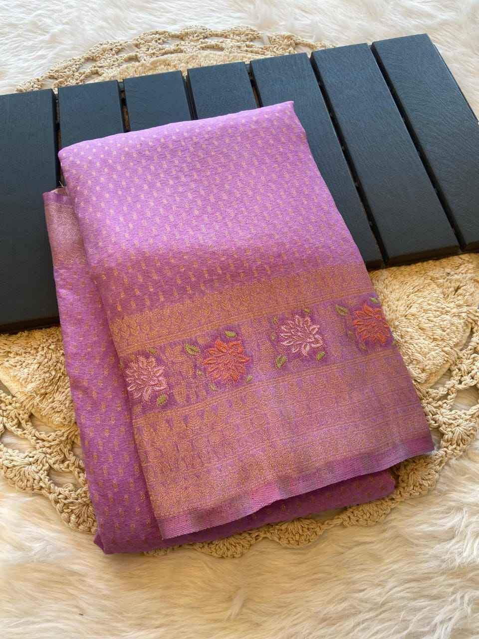 PURE SOFT KHADI CREPE SILK  WITH RICH ZARI WOOVEN PALLU SAREE AT WHOLESALE PRICE