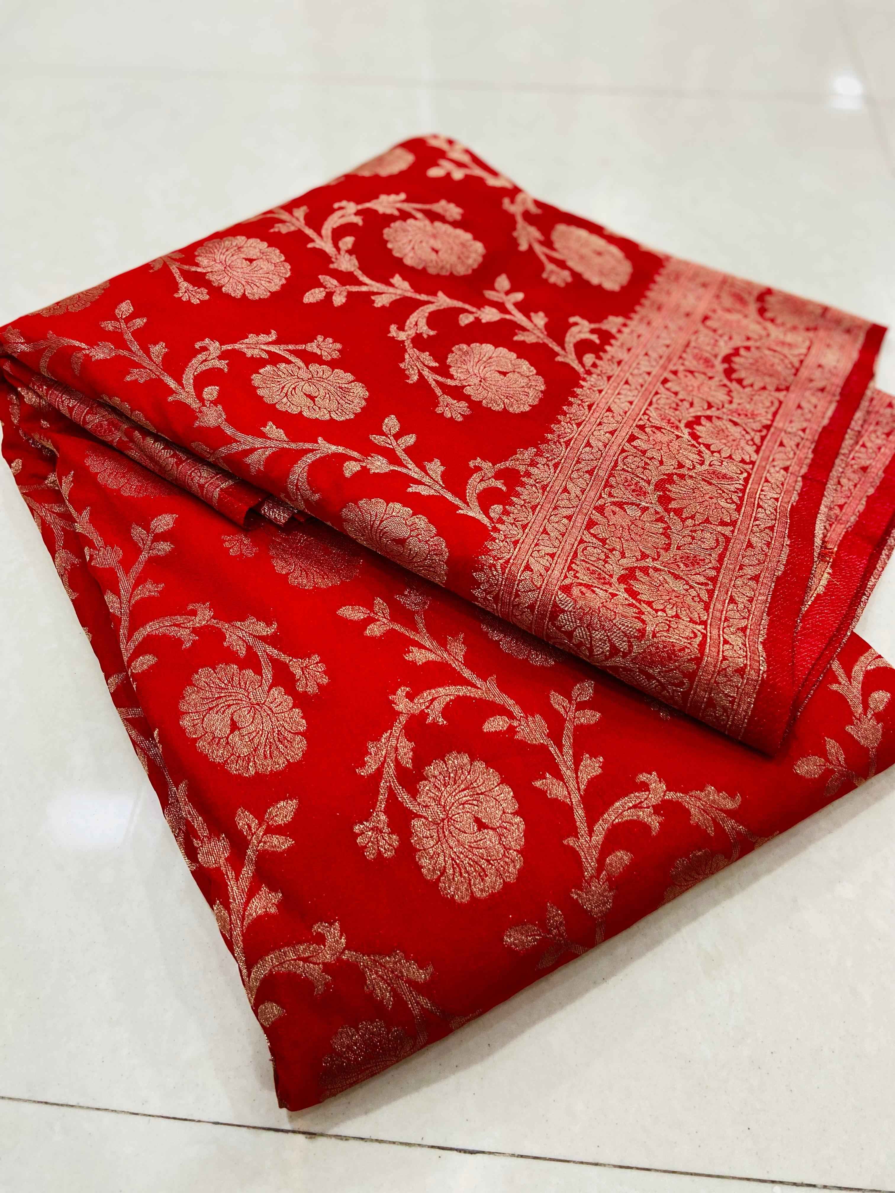 PURE SOFT KHADI GEORGETTE SILK ZARI PICHWAI SAREE AT WHOLESALE PRICE