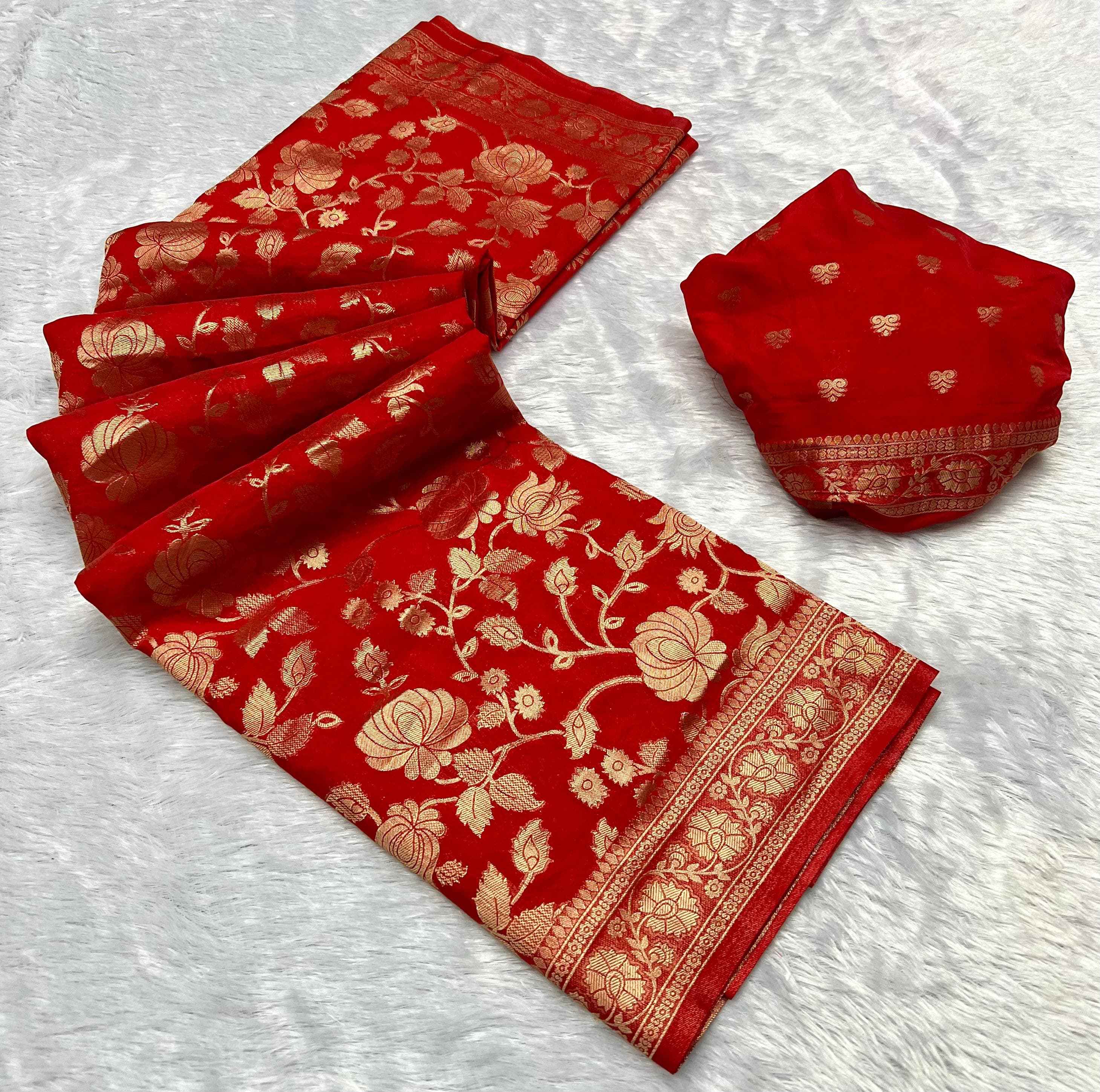 PURE SOFT KHADI GEORGETTE SILK ZARI PICHWAI WOOVEN PALLU SAREE AT WHOLESALE PRICE