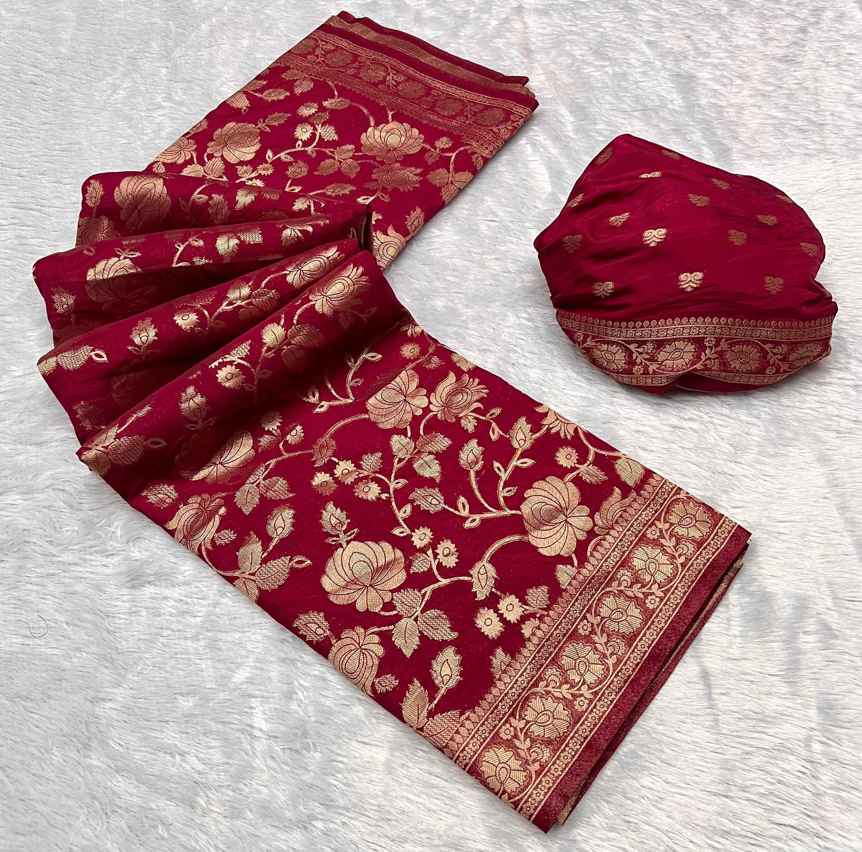 PURE SOFT KHADI GEORGETTE SILK ZARI PICHWAI WOOVEN PALLU SAREE AT WHOLESALE PRICE