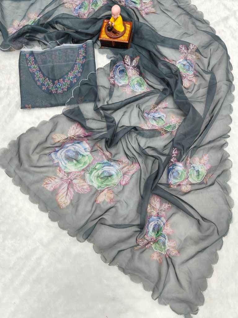 MEMSAB PURE SOFT TABBY ORGENZA WITH DIGITAL PRINT AND KHATLI WORK DESIGNER SAREE AT WHOLESALE PRICE 