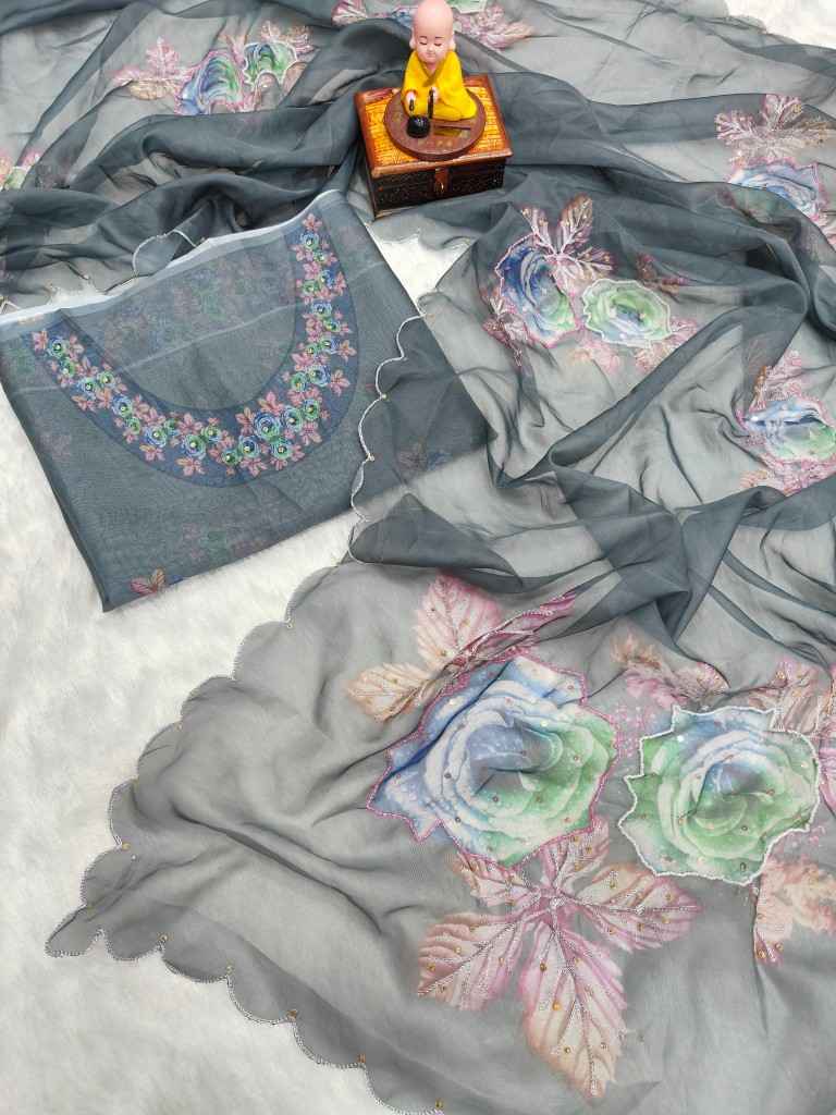 MEMSAB PURE SOFT TABBY ORGENZA WITH DIGITAL PRINT AND KHATLI WORK DESIGNER SAREE AT WHOLESALE PRICE 