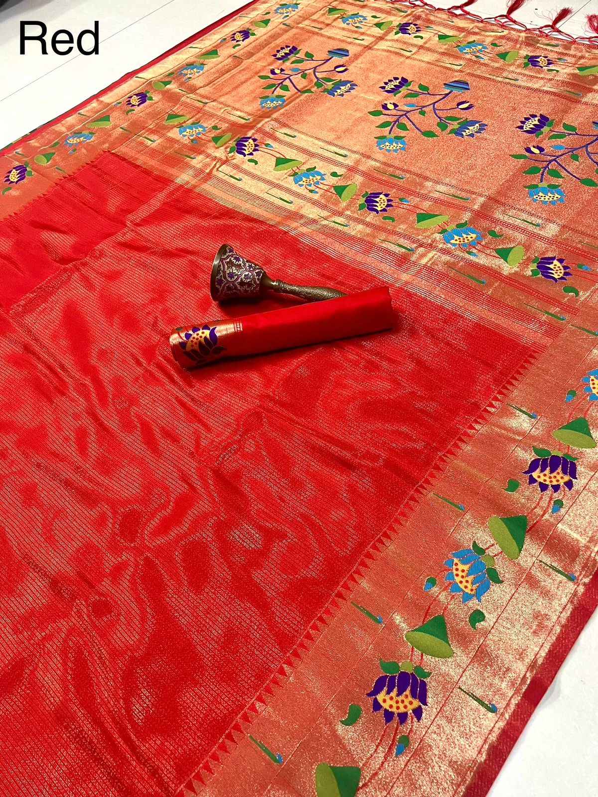PURE SOFT ZARI KANCHIVRAM TISSUE PAITHANI FLOWER BODER SILK SAREE AT WHOLSALE PRICE